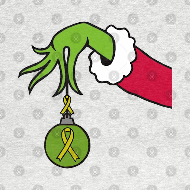 The Mean Green One Holding a Awareness Ribbon Christmas ball (Yellow) by CaitlynConnor